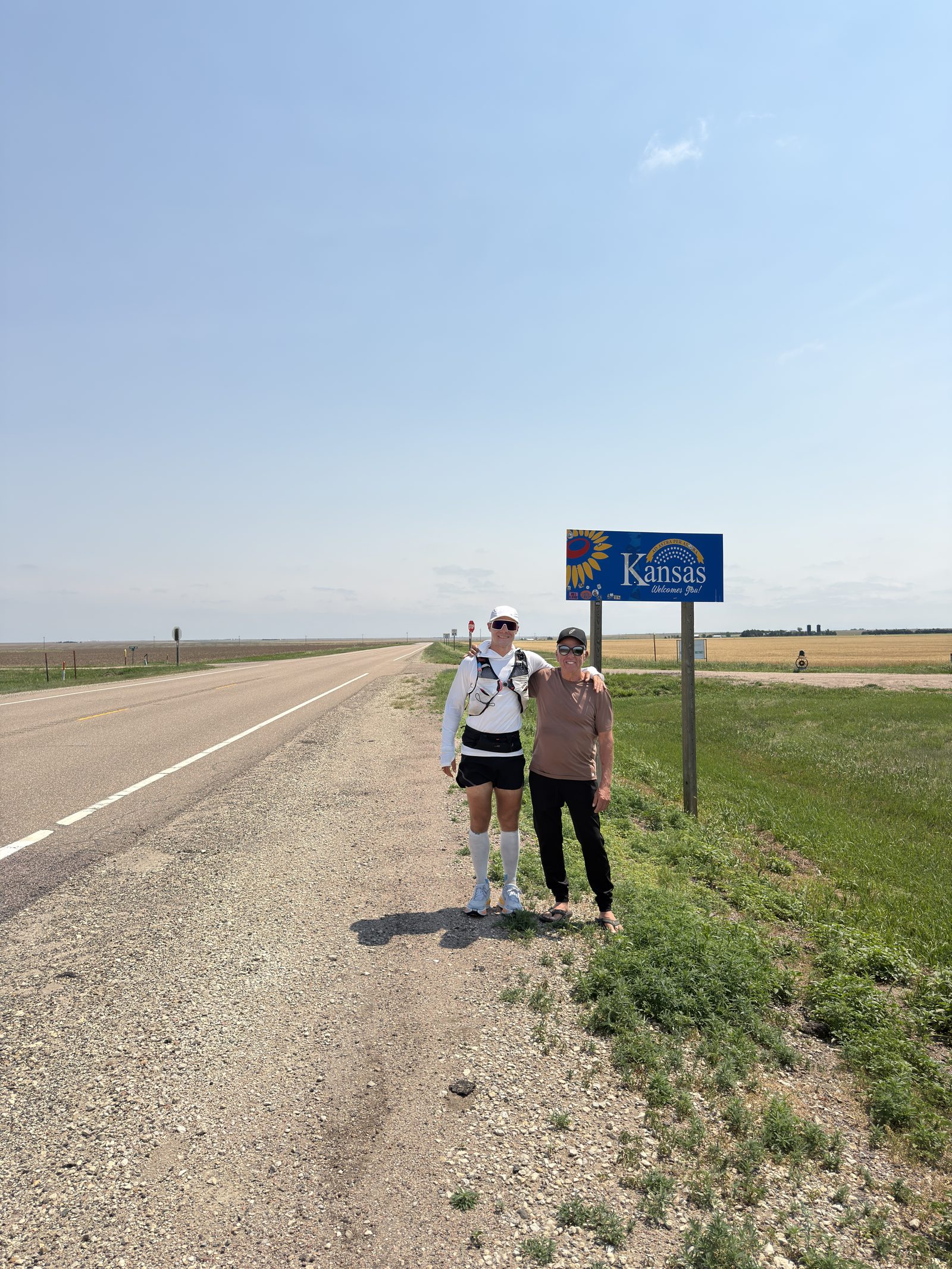 Crossing into Kansas at the state line sign